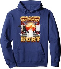 Meme Graphic Pullover Hoodie with "My Tummy Hurts" Print, Cream/Off-White — listing 6