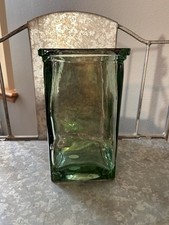 Pair of Hand-Blown Recycled Glass Goblets with Green Rim and Seed Bubbles — listing 2