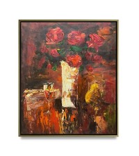 Original Impressionist Still Life Oil Painting of Wine, Glasses & Decanter, Signed, Gold Frame — listing 6