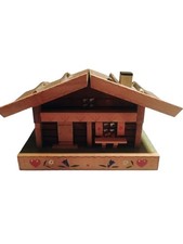 Vintage Wooden Swiss Chalet Music/Trinket Box with Carved Figure and Tree — listing 5