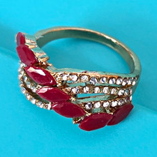 Gold-Tone Cluster Ring with Clear and Red Rhinestones
