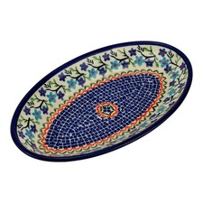 Handmade Studio Pottery Oval Serving Tray with Blue Ombré Glaze and Dotted Center — listing 2