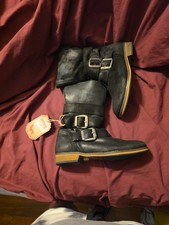 Mtng (Mustang) Black Combat Lace-Up Ankle Boots with Side Zip, Size EU 38