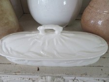 Antique 1880s White Ironstone China Serving Dishes, Set of Four (Scalloped, Oval Platter, and Round Plates)