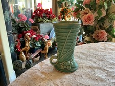 McCoy Pottery Leaf and Berry 6" Cornucopia Vase, Matched Pair, Yellow Glaze — listing 5