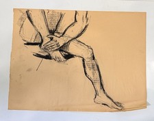 Vintage Framed Charcoal / Lithograph Print of a Dramatic Figural Scene — listing 3