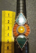 Tibetan/Nepalese Amber-Colored Resin Pendant with Repoussé Silver-Tone Caps and Turquoise Accents