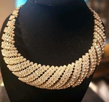 Vintage Rhinestone Bib Necklace and Clip-On Earrings Demi-Parure Set — listing 5