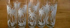 Wheel-Cut Palm Tree Etched Glass Footed Hurricane Vase — listing 4