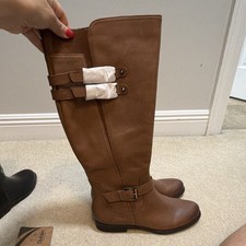 Women's Tan Faux Leather Slouchy Knee-High Riding Boots — listing 4