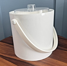 Vintage 1960s-70s Mod Floral Fabric-Covered Ice Bucket with Swing Handle and Lucite Lid — listing 6