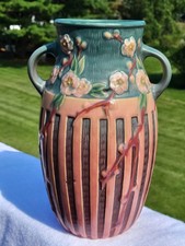 Roseville Pottery Cherry Blossom Two-Handled Vase, Brown, Shape 621-6 — listing 5