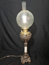 Antique Victorian Hand-Painted Floral Globe Banquet Parlor Oil Lamp (Electrified) — listing 3
