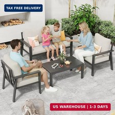 Aluminum Patio Conversation Set - Sofa, 2 Lounge Chairs & Coffee Table with Gray Cushions — listing 4