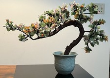 Vintage Chinese Carved Hardstone Flower Tree in Cloisonné Enamel Planter — listing 3