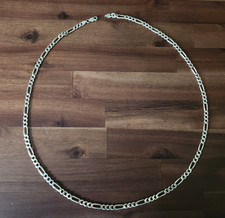 Sterling Silver 925 Italy Figaro Chain Necklace with Horn (Cornicello) Pendant