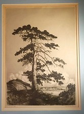 Antique Framed Landscape Etching with Cattle at Water's Edge, listing 5