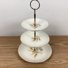 Vintage Golden Wheat Pattern Scalloped Serving Bowl, Ivory Ceramic — listing 3