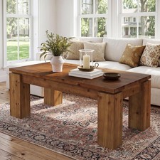 Solid Douglas Fir Square Coffee Table with Cross-Base Trestle Legs No marks at all