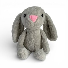 Gray Rabbit Plush Toy with Blue Eyes and White Belly