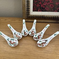 Chinese Soup Spoon with Asian Character and Persimmon Motif, White Melamine/Porcelain — listing 4