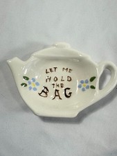 Ceramic Teapot-Shaped Tea Bag Holder / Spoon Rest with Floral Relief