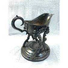 Antique Silverplate Rococo-Style Tilting Gravy/Sauce Boat with Ebonized Wood Handle on Stand — listing 2