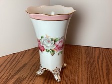 Antique Hand-Painted Porcelain Vase with Pink Rose and Gold Band — listing 5