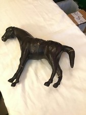 Vintage Leather-Wrapped Horse Figurine with Saddle and Bridle