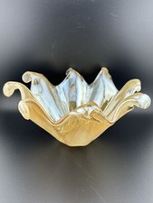 Iridescent Frosted Art Glass Bowl with White Swirl Base — listing 6