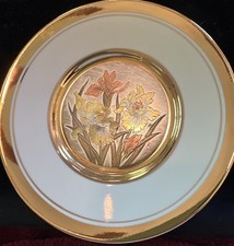 Japanese Chokin-Style Gold and Enamel Iris Decorative Plate on Black Ground — listing 3