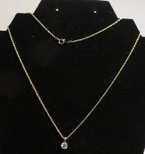 Vintage Dainty CZ Solitaire Pendant Necklace on Gold Tone Chain — listing 5