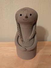 Handmade Studio Pottery Figurine of a Girl in Blue Dress Holding Flowers — listing 5