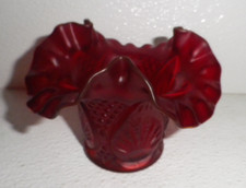 Vintage Red Satin Frosted Glass Bud Vase with Teardrop Body — listing 2