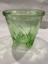 Hazel-Atlas Green Uranium Glass Ruffled Console Bowl, Star & Diamond Pattern, 9" Wide
