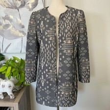 H&M Black Textured Zip-Front Collarless Coat with Gold Zipper Pockets, Size 4 — listing 2