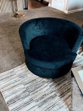 Modern Upholstered Round Barrel Accent Chair, Oatmeal Linen-Weave Fabric — listing 5