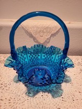 Blue Hobnail Glass Square Nut/Candy Dish with Ruffled Edge — listing 3