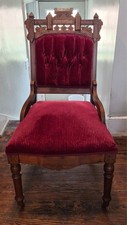 Antique Victorian Eastlake Walnut Parlor Chair with Burgundy Velvet Upholstery — listing 2