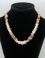 Vintage Hawaiian Shell Lei Necklace with Cream Flower Clusters and Barrel Clasp