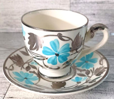 1923 Hand Painted Blue Lustre Tea Set with 8 Cups (Teapot, Sugar, Creamer, Cups & Saucers) — listing 5