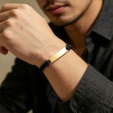 Black Leather Cord Bracelet with Gold-Tone Clasp — listing 6