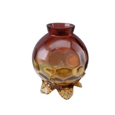 Amberina Glass Footed Bowl with Embossed Fruit and Leaf Pattern — listing 3