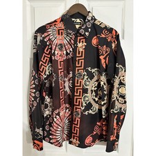 Calvino Men's Long-Sleeve Button-Up Shirt with Metallic Geometric Aztec Print, Size 2XL — listing 3