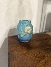 Roseville Pottery White Rose Two-Handled Vase, Pink & Green, Shape 980-6"