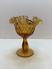 Vintage Amber Ruffled Crimped-Edge Glass Bowl — listing 4