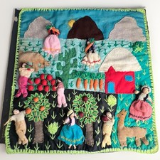 Peruvian Folk Art Arpillera Textile Wall Hanging with Framed 3D Applique Village Scene — listing 6