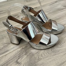 Metallic Blue Leather Crossover Platform Wedge Slingback Sandals, listing 6