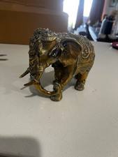 Vintage Solid Brass Elephant Figurine with Raised Trunk and Tusks — listing 5