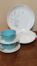 Vintage 1950s-1960s Melamine Dinnerware Lot - Avocado Green, Brown, and Floral Pattern Mixed Set (30+ Pieces) — listing 5